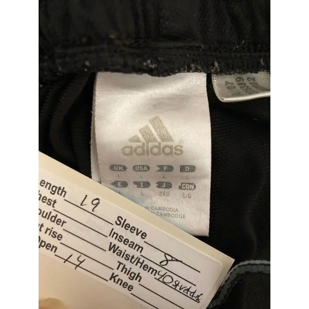 Adidas black gym shorts with 3 white stripes drawstring.